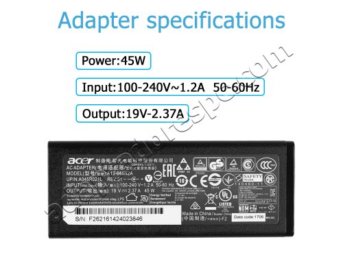 45W Adaptador AC Carregador Packard Bell EasyNote LG71BM-P2DV