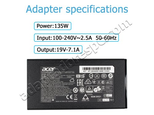 135W Adaptador AC Carregador Acer Aspire V17 Nitro VN7-792G + Cabo
