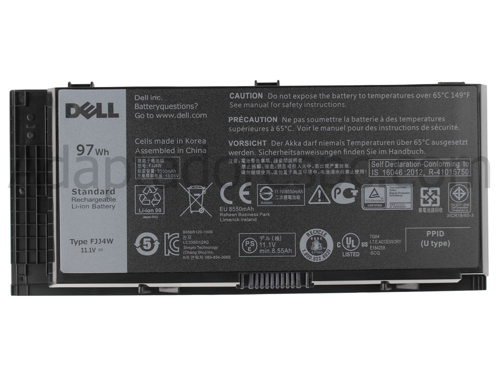 97Whr Dell F334W 451-BBGO H1MNH Original Bateria