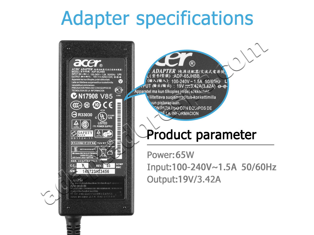 Original 65W Adaptador AC Carregador Gateway NV570P20u