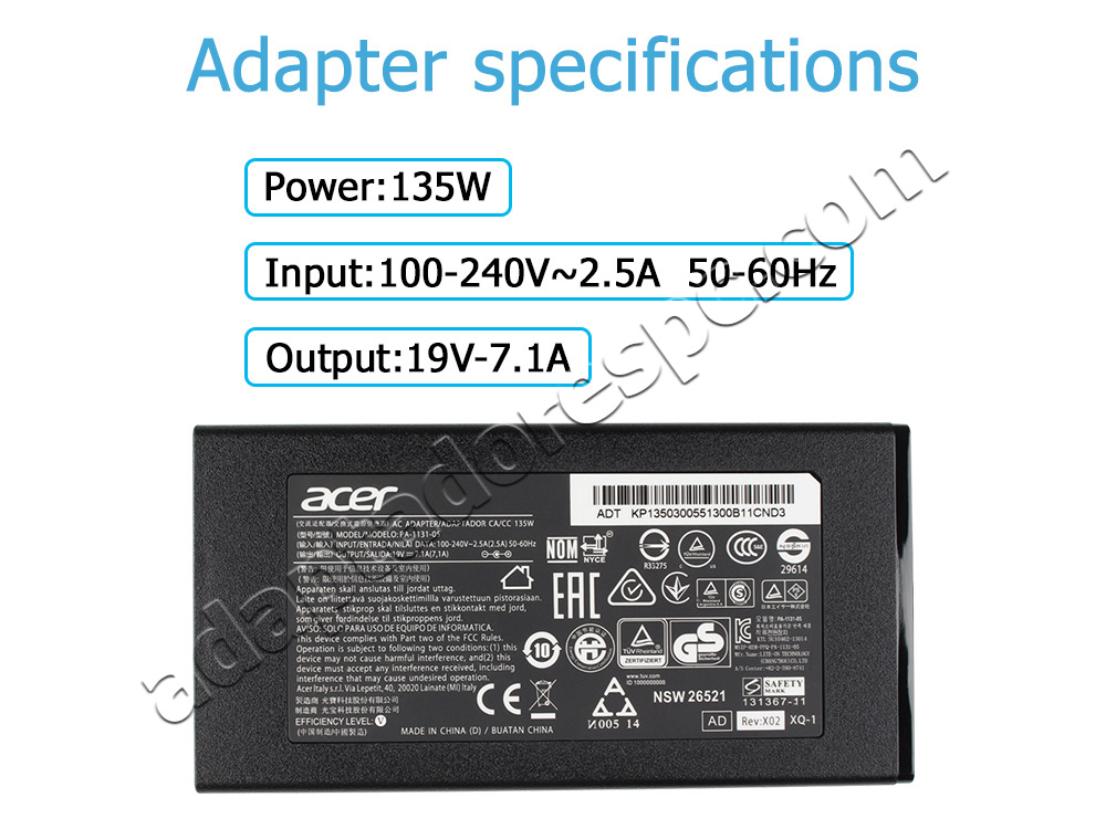 135W Acer ADP-135KB T Original Adaptador AC Carregador + Cabo