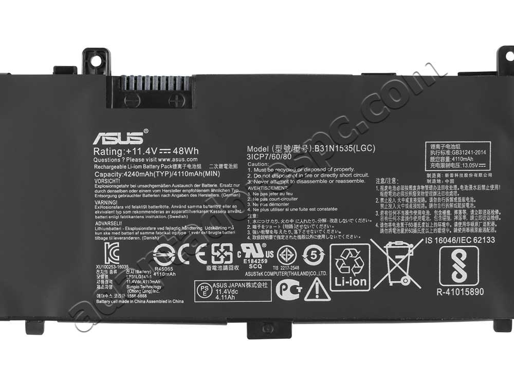 48Wh 4110mAh 3Células Asus 0B200-02020000 Original Bateria