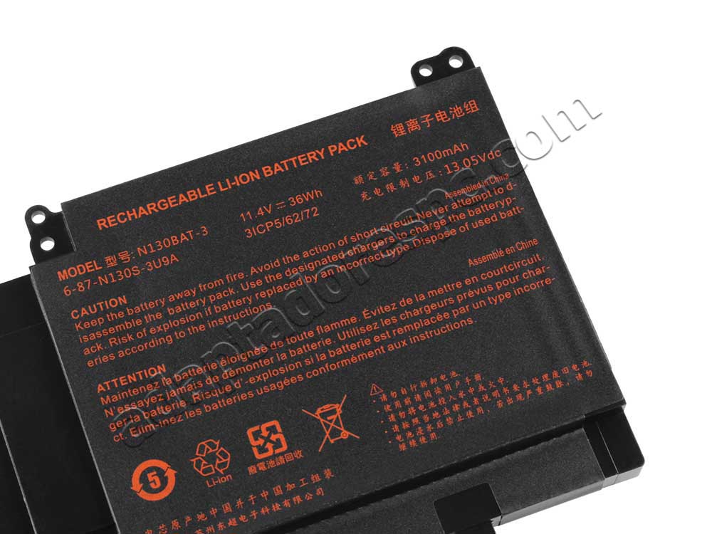 Bateria Clevo N141CU Clevo N141WU 3100mAh 36Wh 3 Células