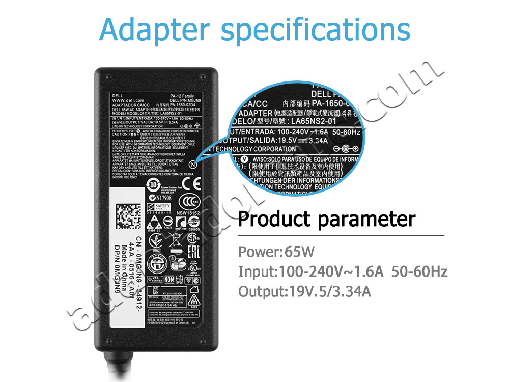 65W Dell 5NW44 Original Adaptador AC Carregador