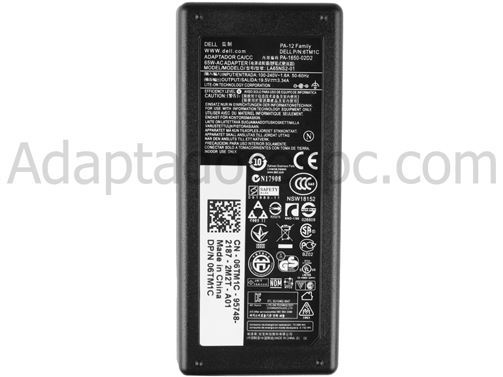 65W Dell 1X917 2H098 Original Adaptador AC Carregador
