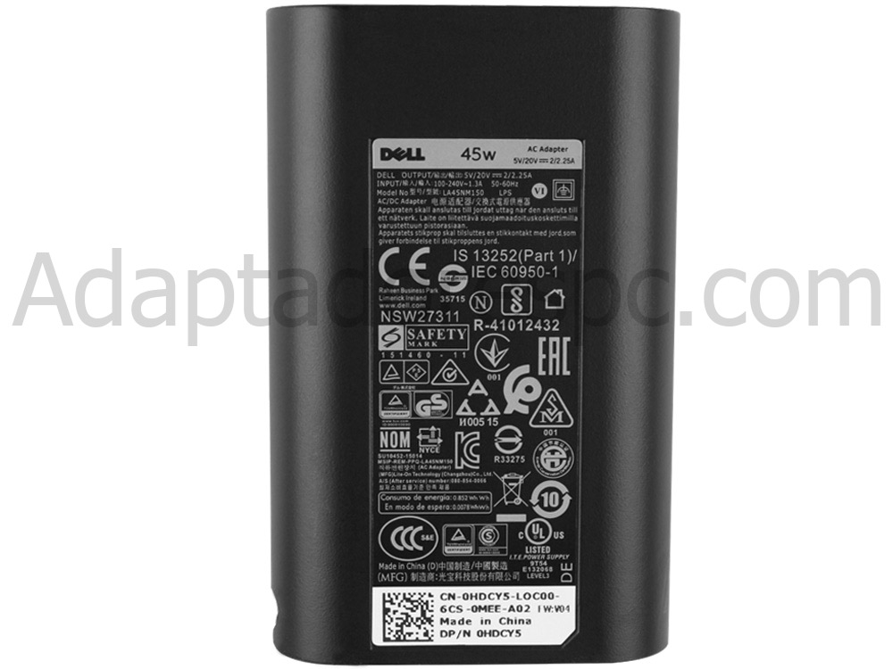 45W Original Dell Latitude 5289 P29S Adaptador AC Carregador + Cabo