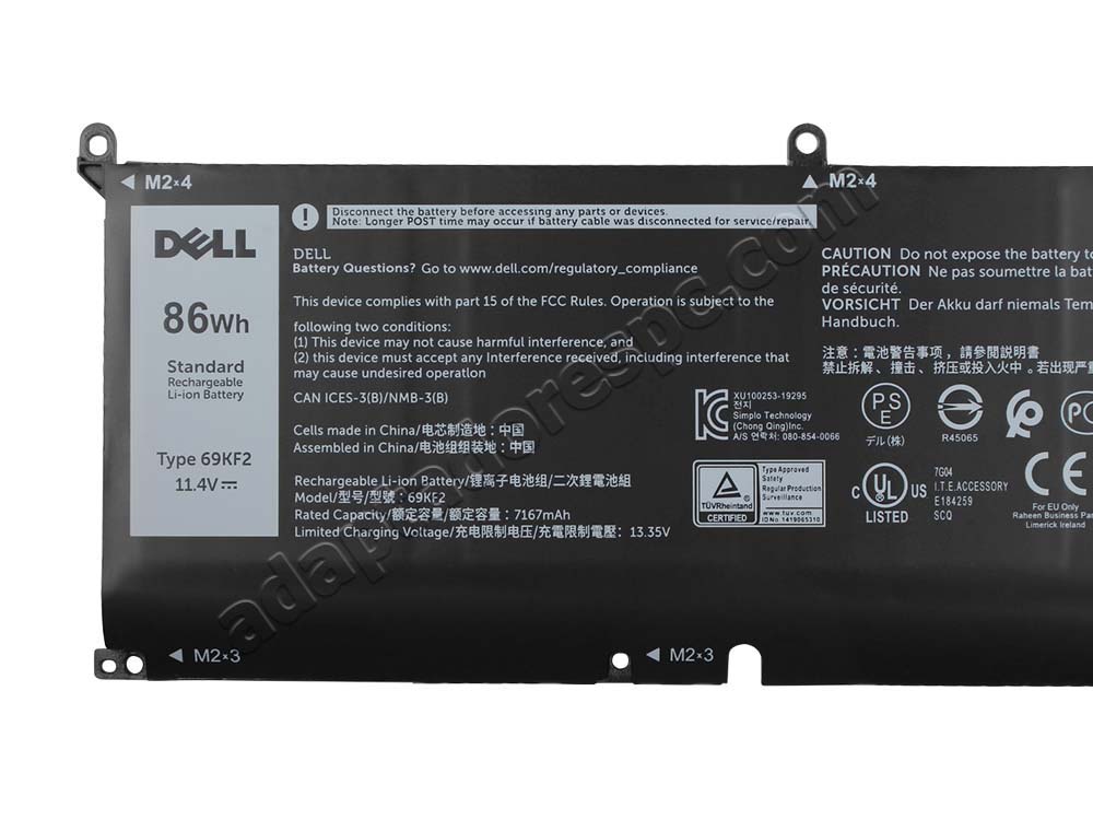 Original Bateria Dell Inspiron 16 Plus 7167mAh 86Wh 6-Células