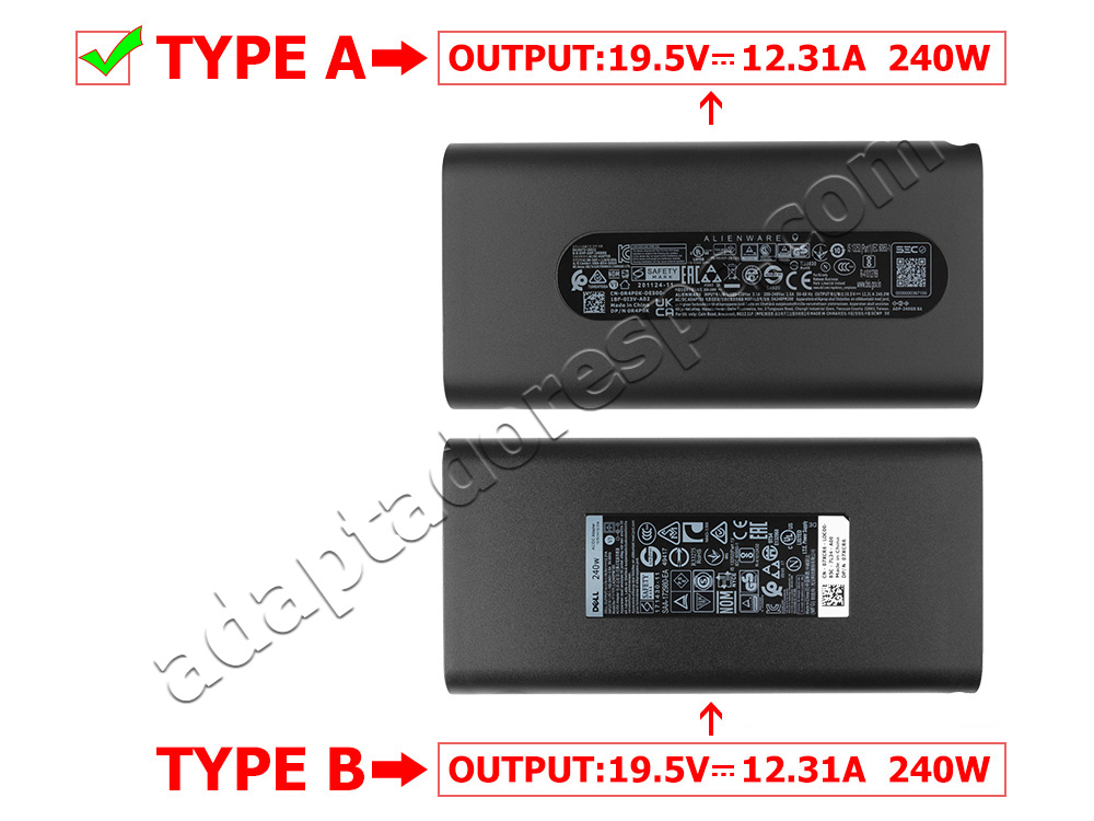 Original 240W Dell G15 5510 5511 5515 GaN Adaptador AC Carregador + Cabo