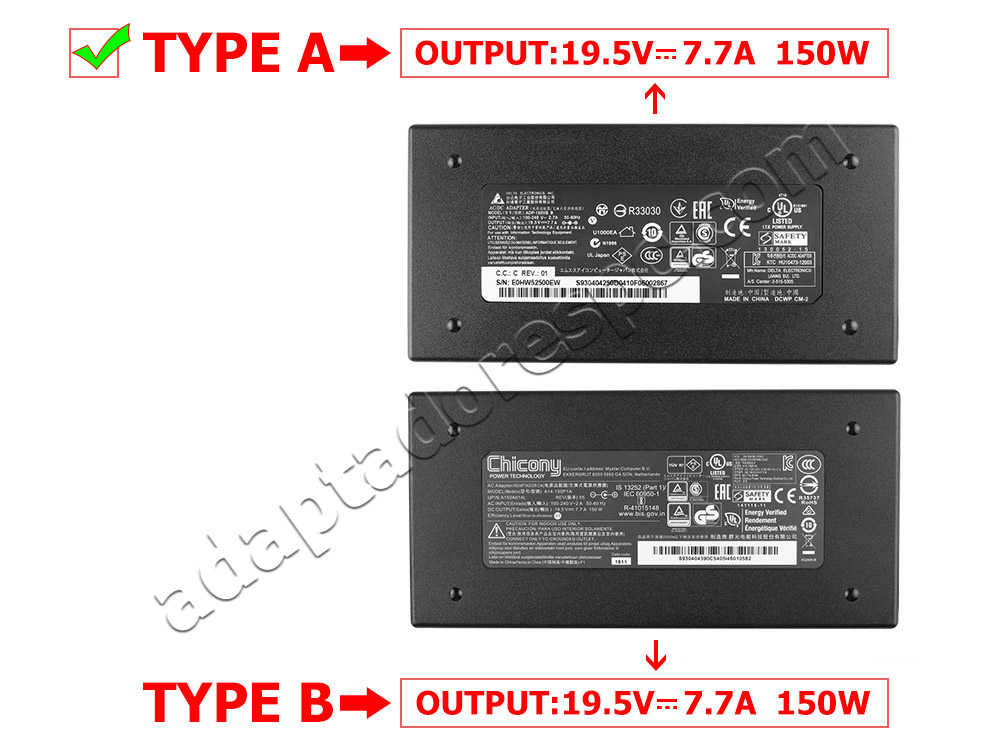 150W MSI S930404490D10S93-0404310-C54 AC Adaptador Carregador