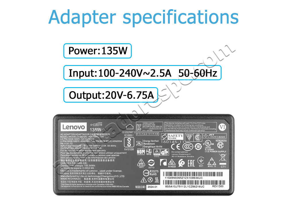 135W Lenovo IdeaPad 330-15ICH 81FK Adaptador AC Carregador