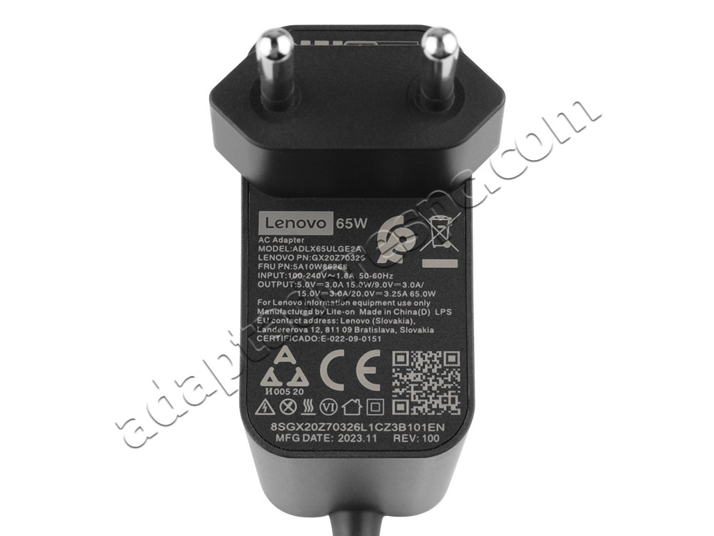 65W USB-C Lenovo ADLX65YDC3E ADLX65UDGC2A Adaptador AC Carregador