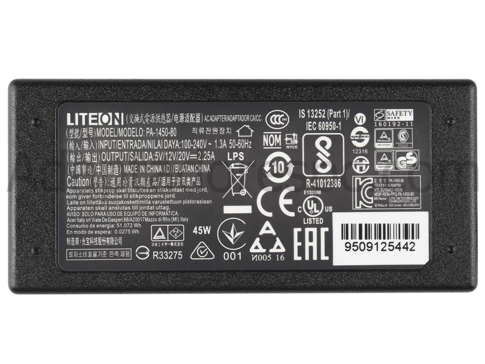 45W USB-C Adaptador Carregador Acer Chromebook 11 C732L-C8QH