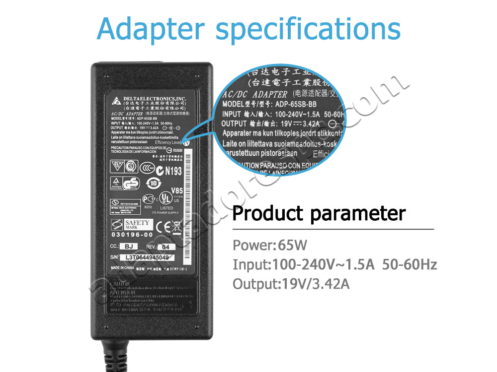 Original 65W Adaptador AC Carregador Packard Bell easynote xs20