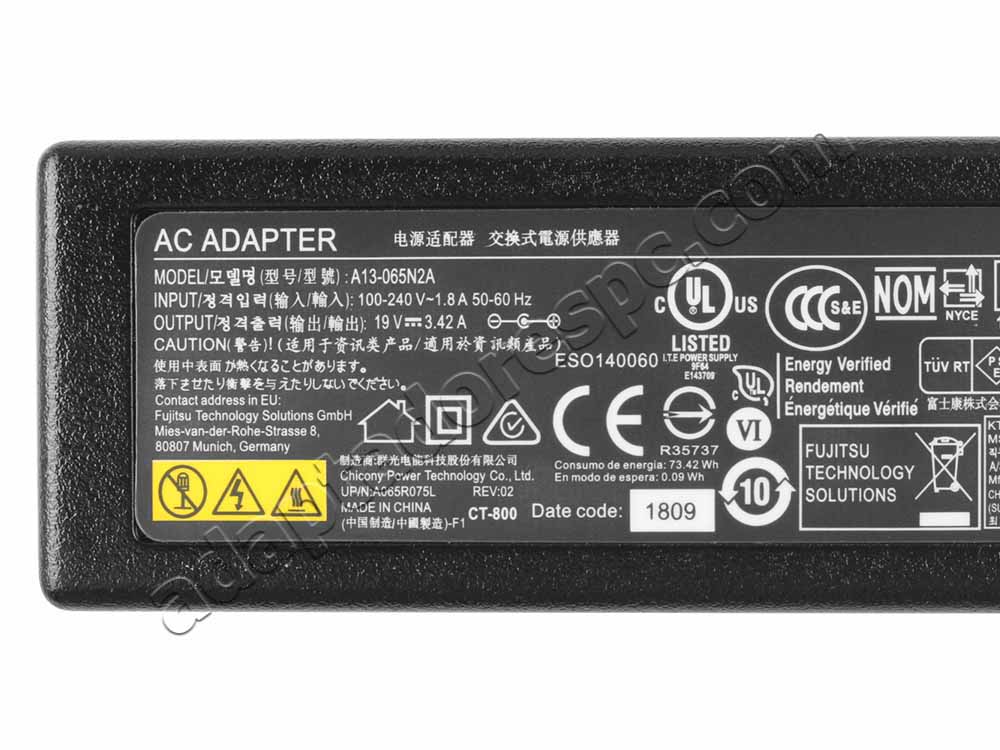 Original 65W AC Adaptador Carregador Fujitsu A13-065N2A FPCAC186