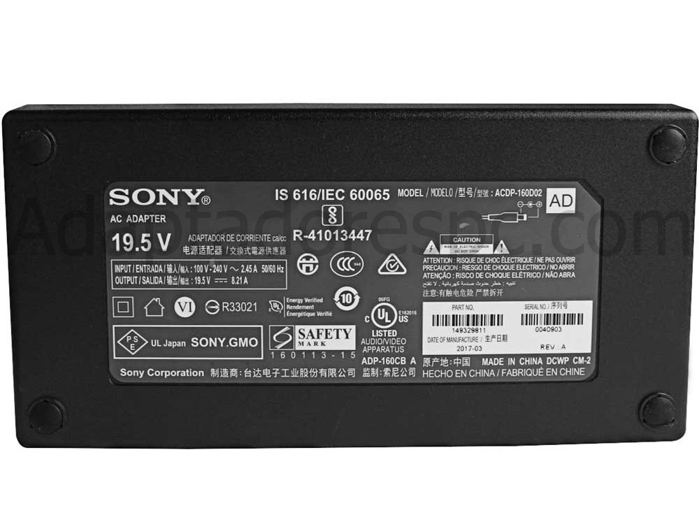Original 160W Sony KD-43XE8077 KD43XE8077 Adaptador AC Carregador