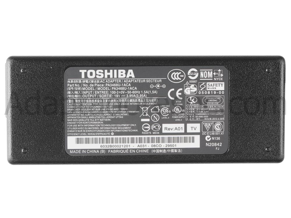 Original 75W Adaptador AC Carregador Toshiba Satellite S50-B-020